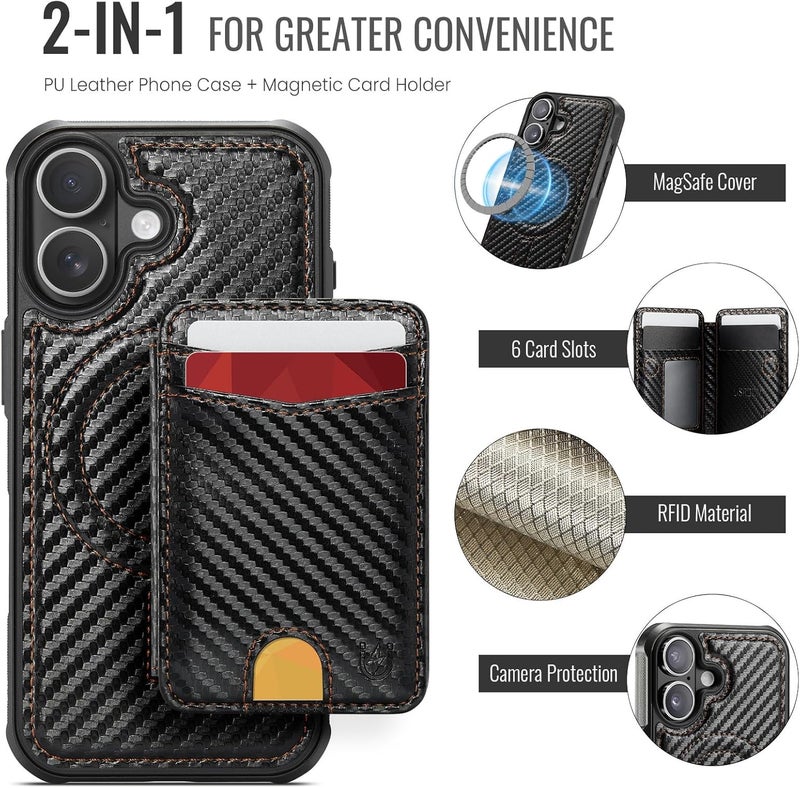 Usroom for iPhone 17 Detachable Wallet Case with Card Holder, 2 in 1 RFID Blocking Credit Slots Kickstand Shockproof Phone Wallet for iPhone 17 6.3" Carbon Black - Image 4
